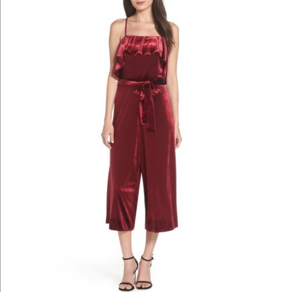 ♥️ Avec Les Filles Cropped Velvet Wine Jumpsuit ♥️